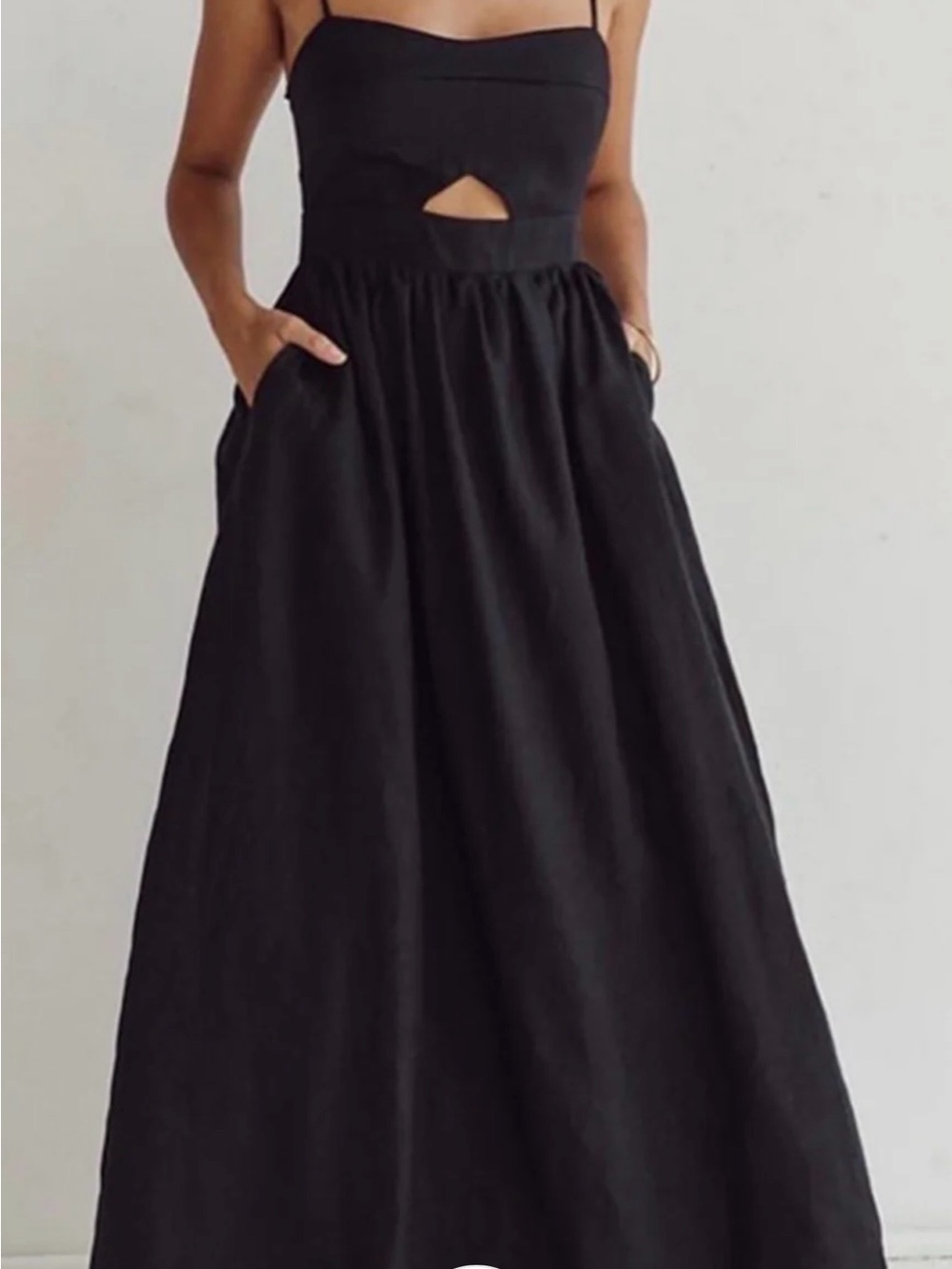 Commense 100% Cotton Black Spaghetti Strap Cutout Maxi Dress
